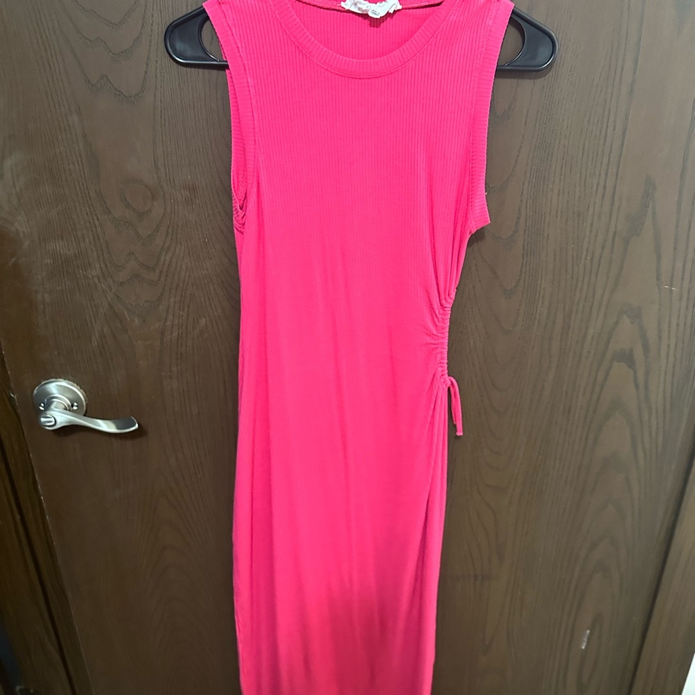 Vibrant Pink Sleeveless Midi Dress